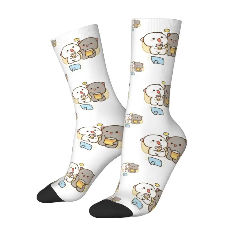 

Cool Print Peach And Goma Mochi Cat Eating Chips Socks for Women Men Stretchy Summer Autumn Winter Crew Socks