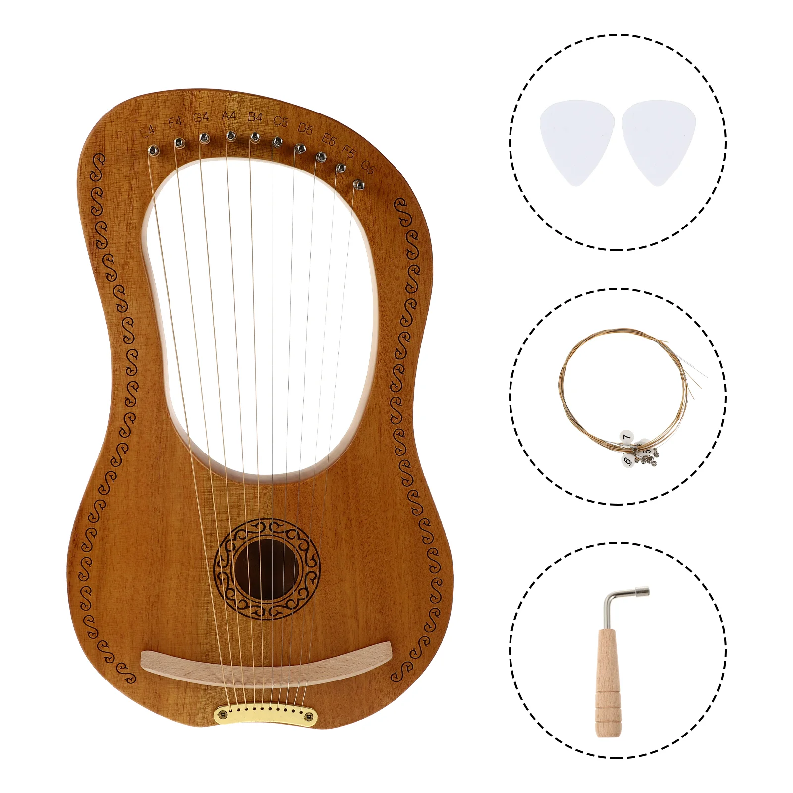 Portable Wood Wood Lyre Harp Lyre Harp Extra Strings Picks Solid Body Retro Style String Instrument Musical Instruments