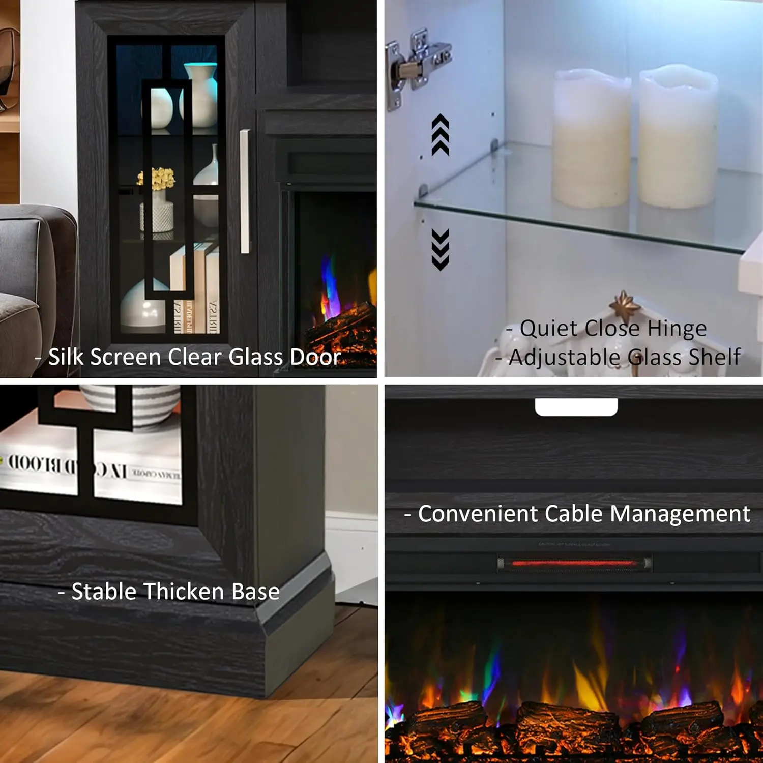 75-inch Electric FireplaceTV Stand 3-side Glass LED Modern Media Entertainment Center Console Adjustable Flame 40-inch Fireplace 5