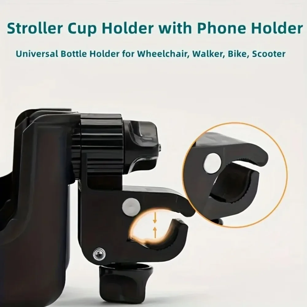 Adjustable phone cradle on stroller cup holder