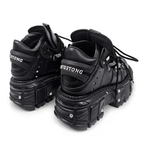 New Women Shoes Punk Style Lace-up Heel Height 6CM Platform Shoes Woman Gothic Ankle Rock Boots Metal Decor Woman Sneakers - Image 4