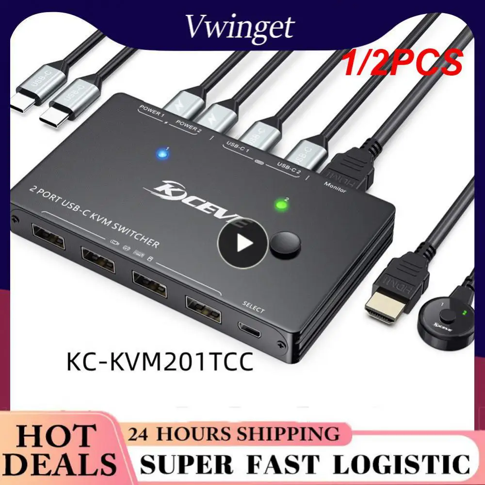 

1/2PCS Type-C KVM Switch 2 In 1 Out 4K 60Hz USB KVM Switch Support PD Charg For 2 Computers Share 1 Monitor And 4 USB