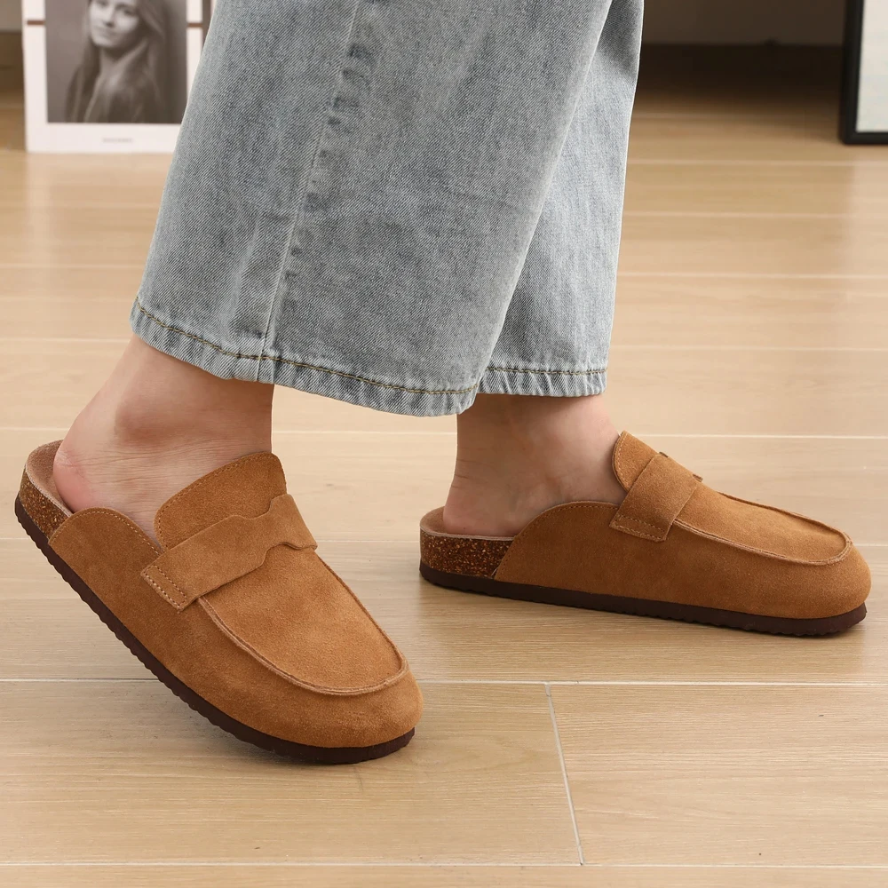 Kidmi Fashion Men's Suede Mules Cork Clogs Platform Sandals Men's Clogs Slippers Outdoor Soft Heeled Sandals With Arch Support