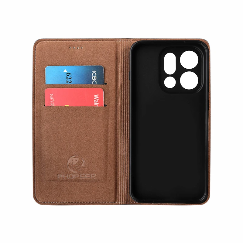 Luxury Genuine Leather Flip Case with Magnetic Closure and Card Pocket Wallet Feature
