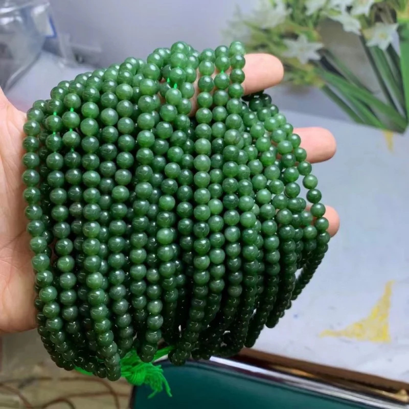 

Hetian Jade 6 Mm108 Beads Bracelet Jasper Green Necklace Diy
