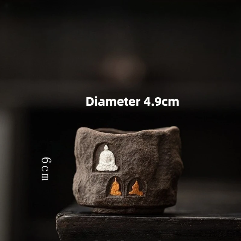 Master cup teacup retro black pottery Dunhuang cup kung fu tea set old rock mud handmade silver tea cup drinking tea single cup