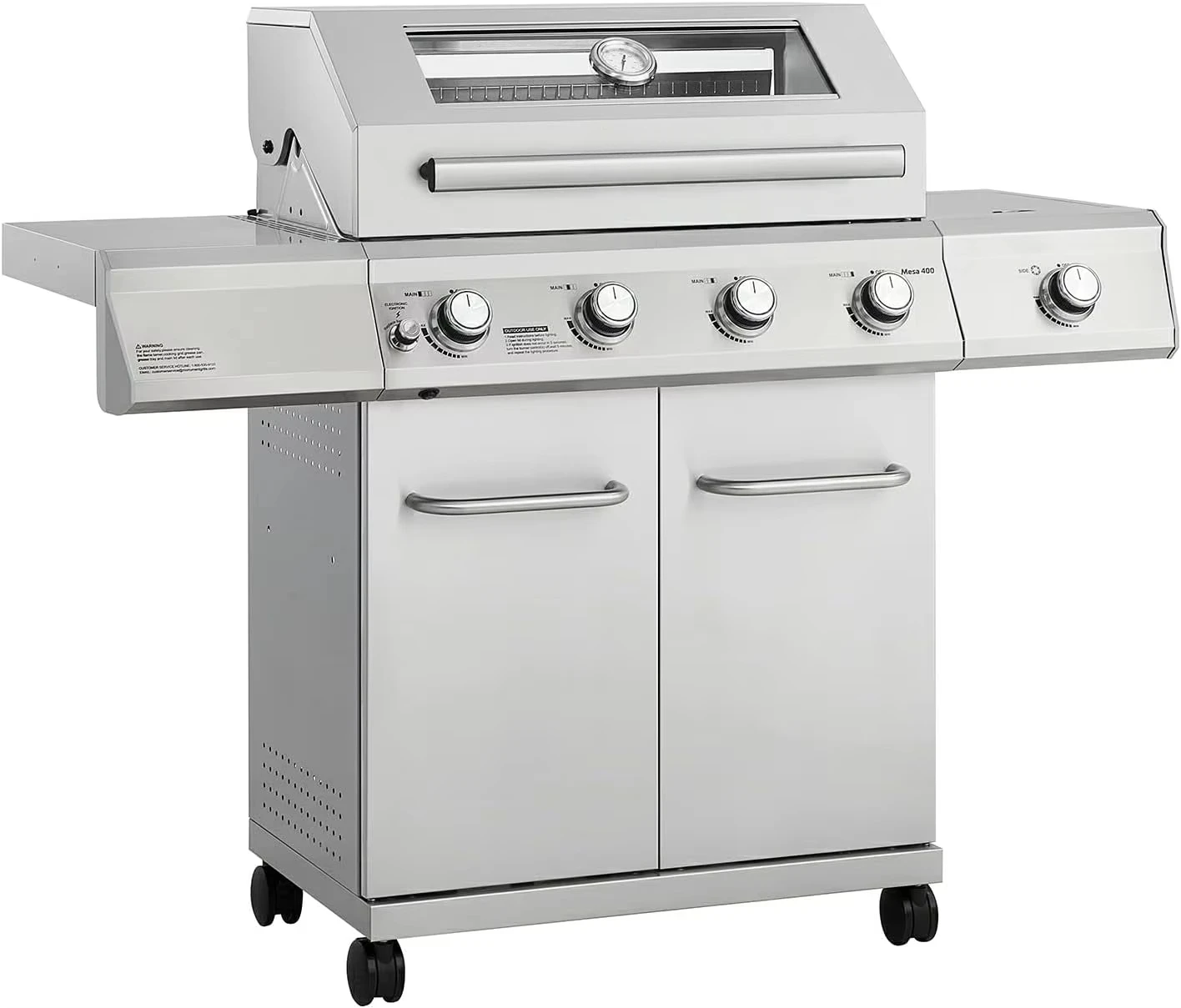 Monument Grills Larger 4-Burner Propane Gas Grill Stainless Steel Heavy-Duty Cabinet Style with Knob Controls & Side Burner 5