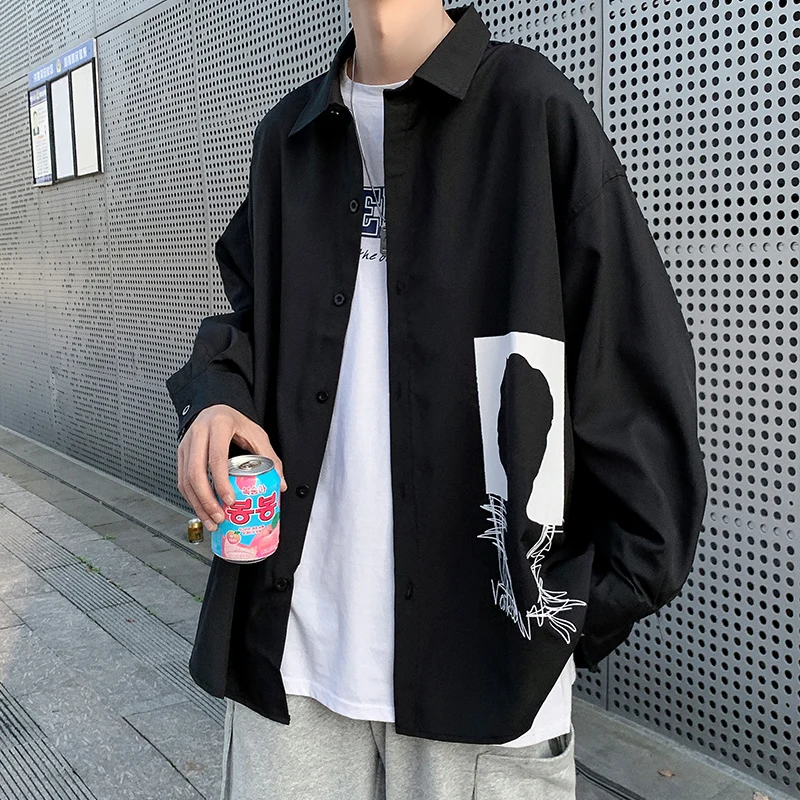 

Мужская хлопковая рубашка с длинными рукавами, свободная винтажная рубашка контрастных цветов, на пуговицах, модель A189 в Корейском стиле на весну, 2023