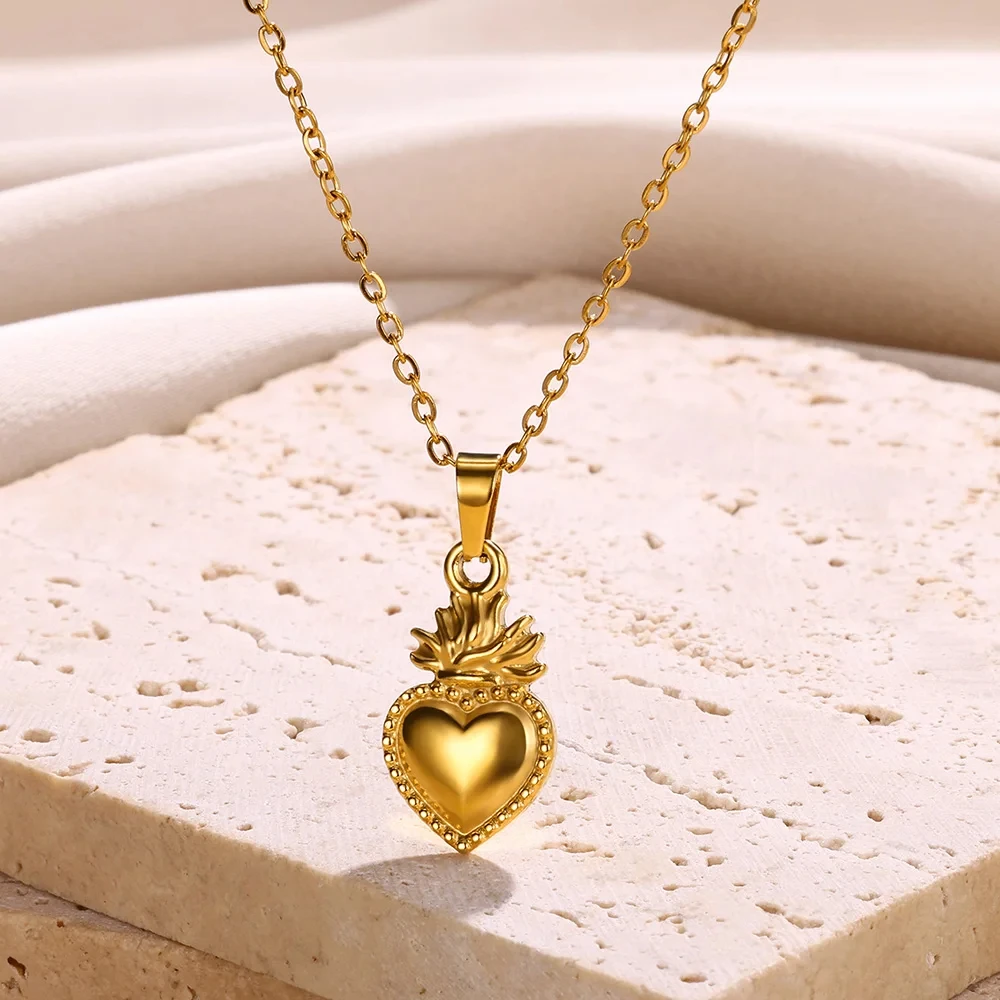 Pendant Necklaces Geometric Heart Stainless Steel For Women Gold