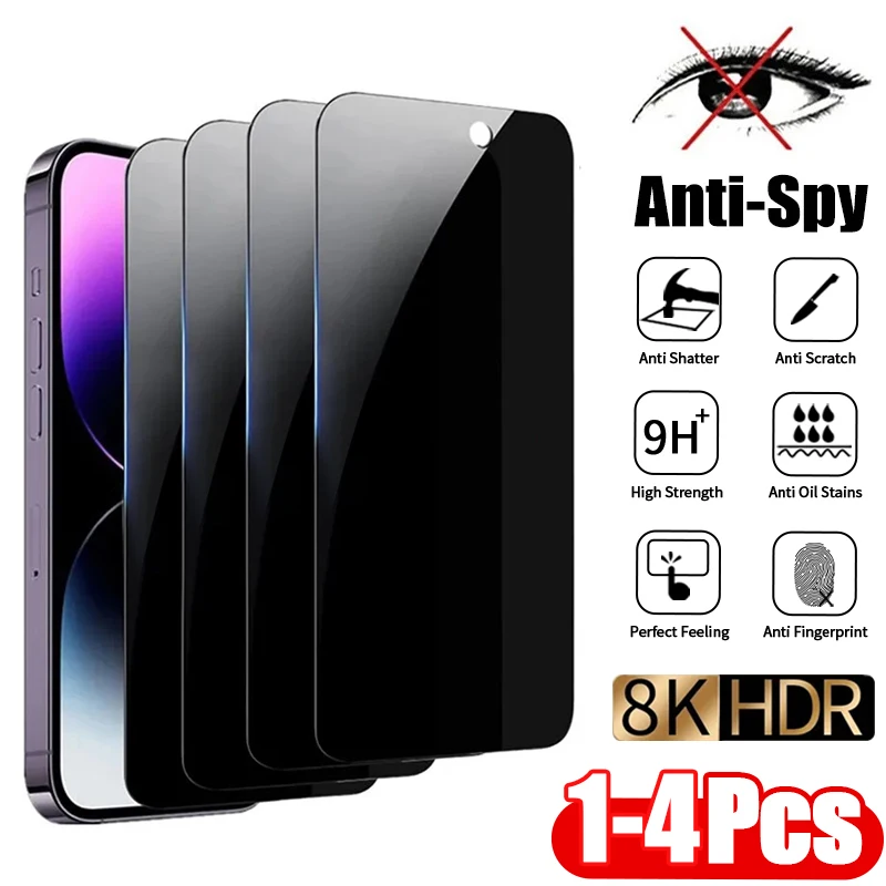 thumbnail image 1 of Protecteur d'écran Anti-espion, 1 à 4 pièces, en verre trempé pour IPhone 15 14 13 12 11Pro Max, couverture complète, confidentialité, pour iPhone X XS Max XR, 1 of 4