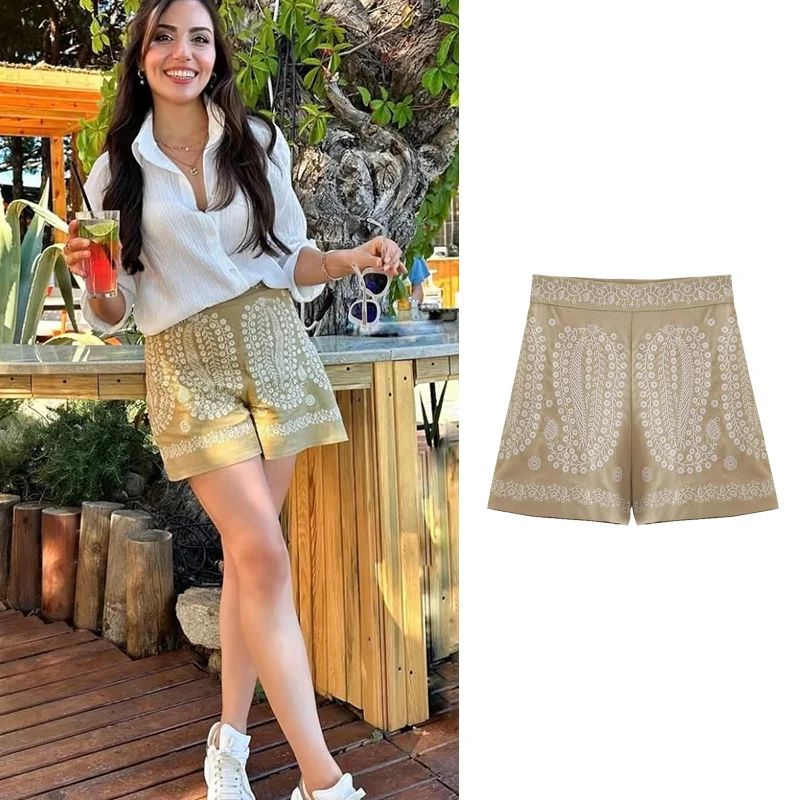 

TARF ZR Women's Summer Shorts Hight Waist Embroidery Baggy Y2k Streetwear Elegant Shorts for Women Wide Women's Shorts