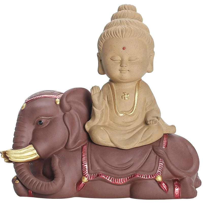 Zisha Clay Three Saints Statue - Zen Buddha Figurine for Tea Room Altar, Wealth Feng Shui Office Decor, Chinese Ceramic Art