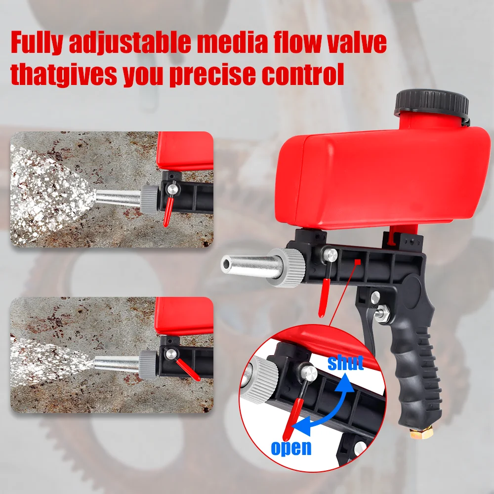 90psi Adjustable Pneumatic Sandblasting Gun, 2.1lbs Portable Home Sandblasting Machine, Cordless Gravity Small Handheld Air Tool 2