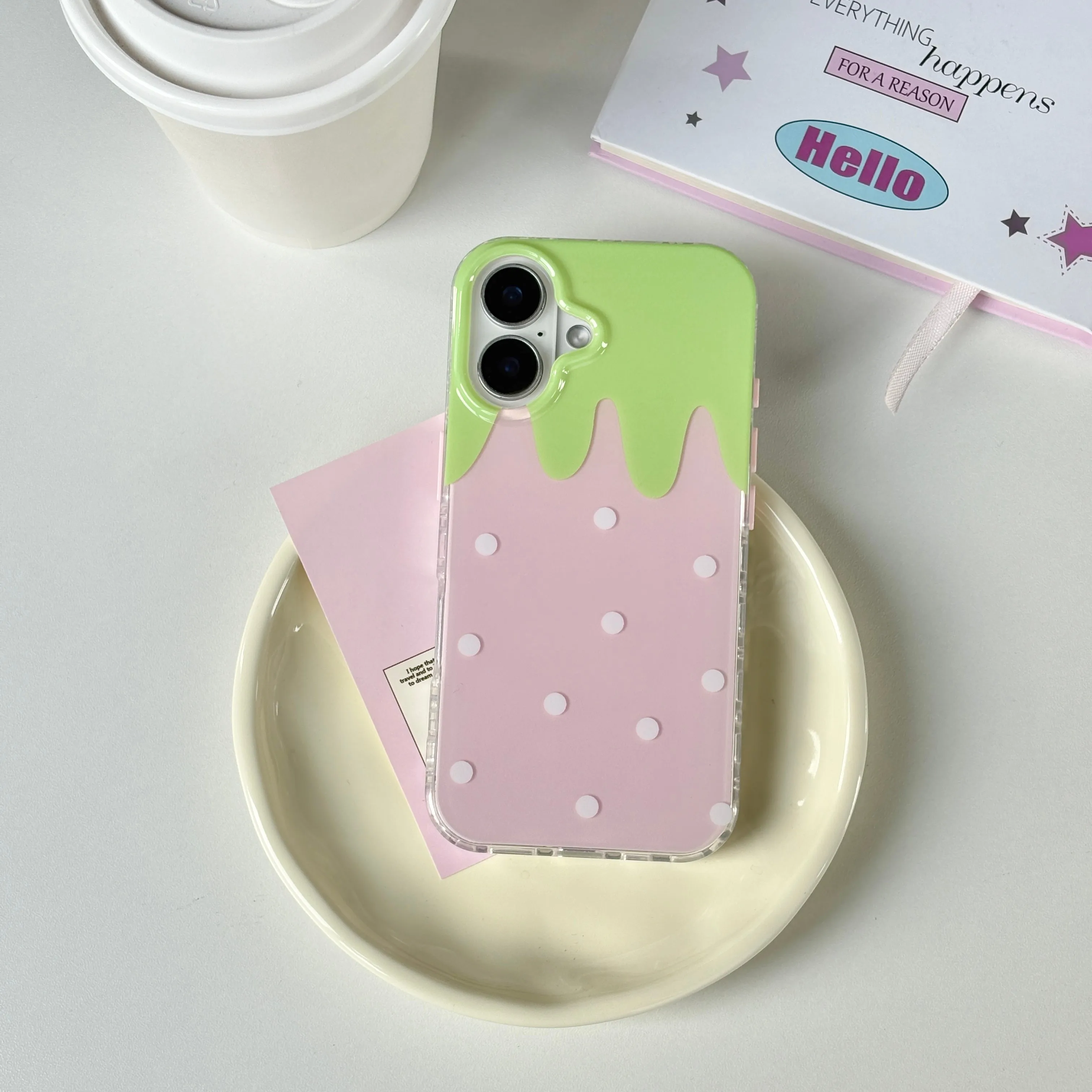 Korean Pink Cute Strawberry Polka Dot Phone Case