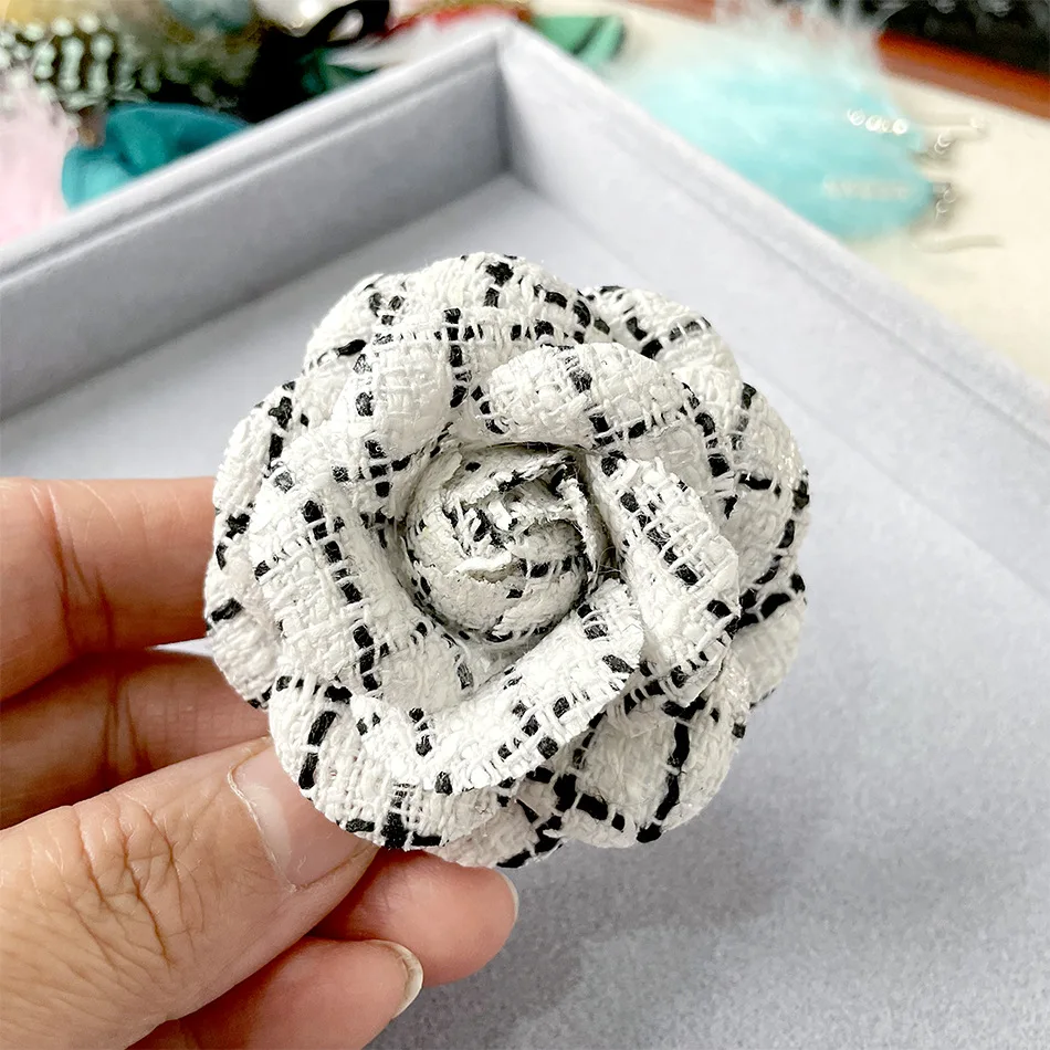 Chanel White Coated Fabric Camellia Pin Brooch Chanel | The Luxury Closet