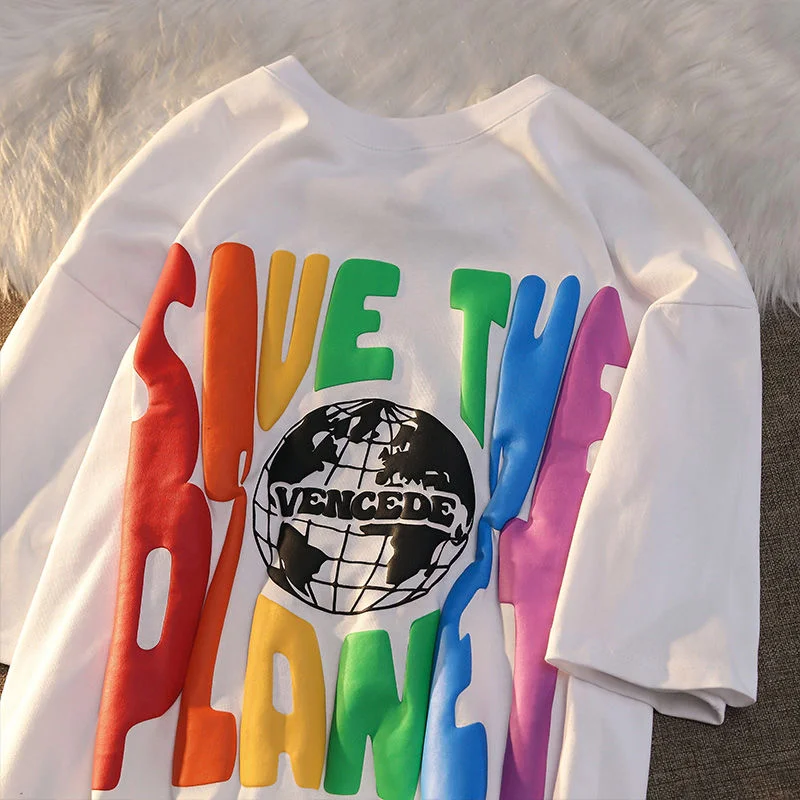 

Vintage Cartoon Hand-painted Oversized T Shirts New Hip Hop Brand Fashion Mens Casual Graphic Tee Cotton Summer Black White Tops