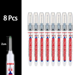Waterproof Long Head Deep Hole Markers for Metal and Woodworking - Multi-Colored Ink Options (Black 8Pcs)