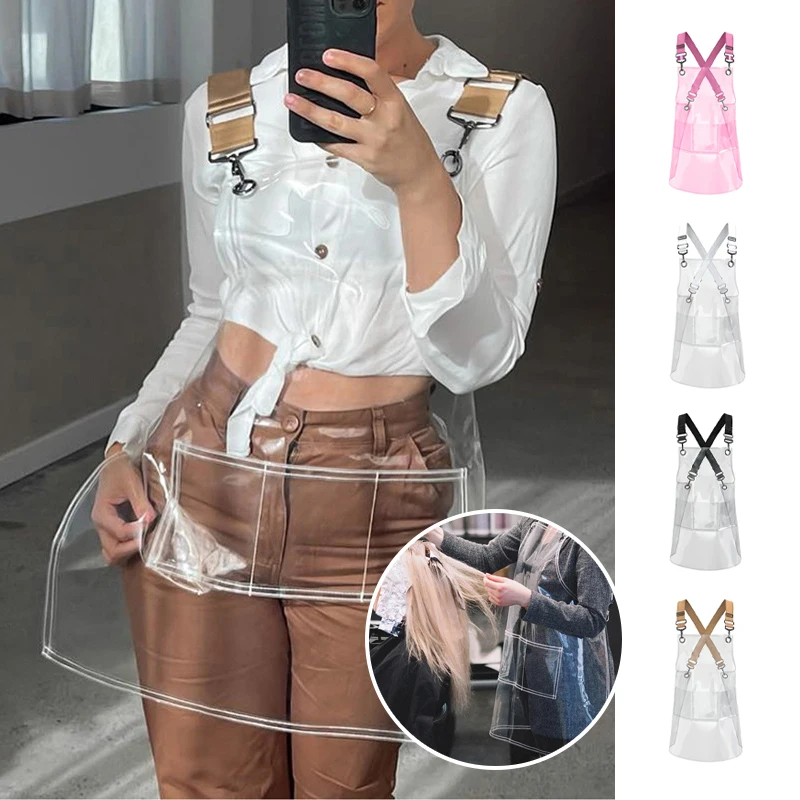Transparent Work Apron Fashion Waterproof Pocket Trendy Barber Hair Nail Stylist Kitchen Accessories For Women Men Uniform