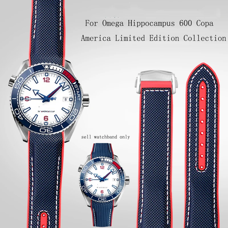 Adatto Per Omega Ippocampo Diving 600 Copa America Edizione Limitata Anello Coca Cola Orologio Da Uomo In Gomma Siliconica Nylon Band22Mm