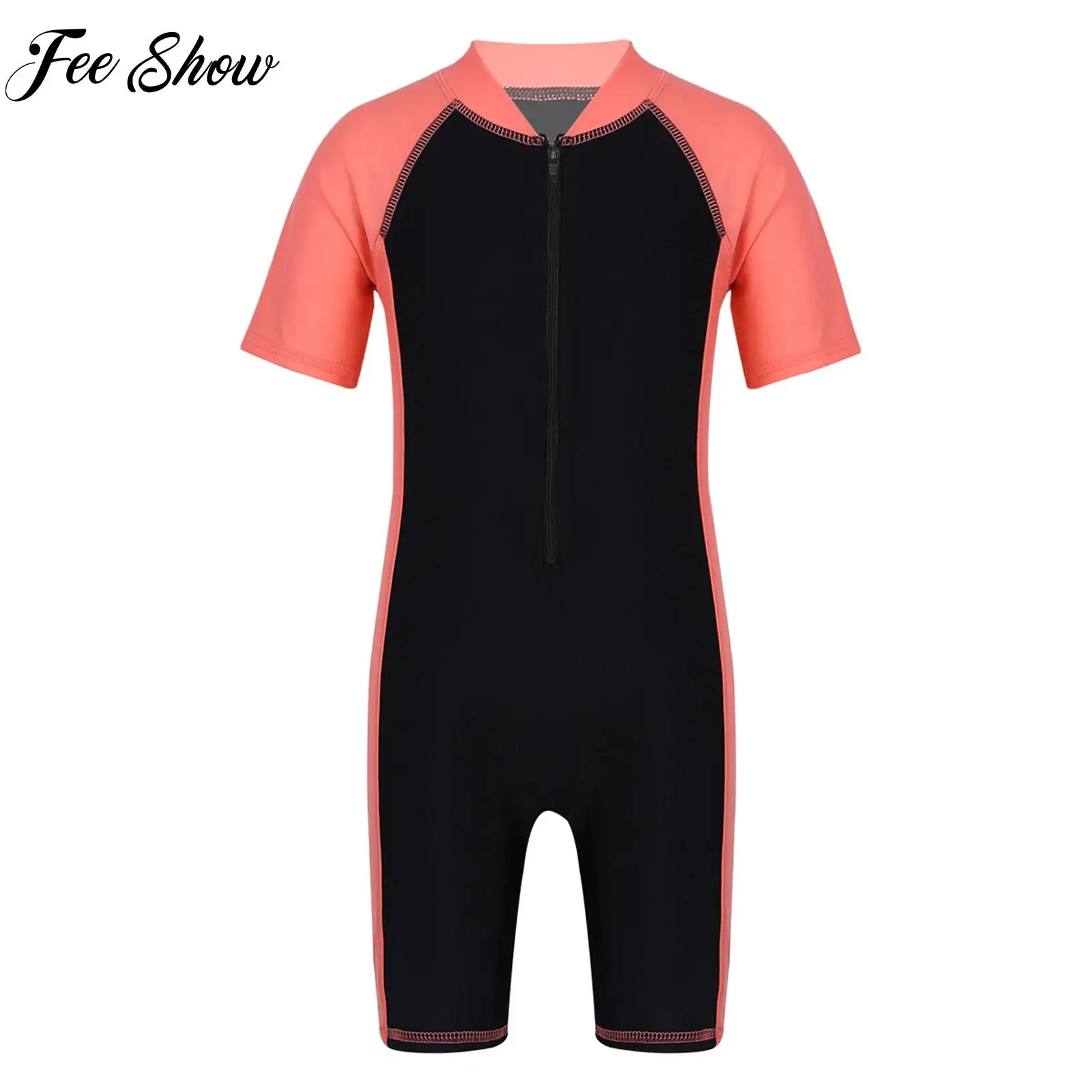 Kids Swimsuits Kids Boys/Girls One-piece Suits Rash Guards Brazilian Swimsuit Short Sleeves Zippered Shorty Wetsuit Swimwear Beach Bathing Suit