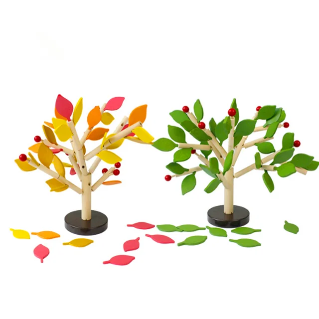 Assembled Tree Wood Green Leaves Building Montessori Wooden Toys Chopping Block Early Educational Toy Children Learning Toy 1