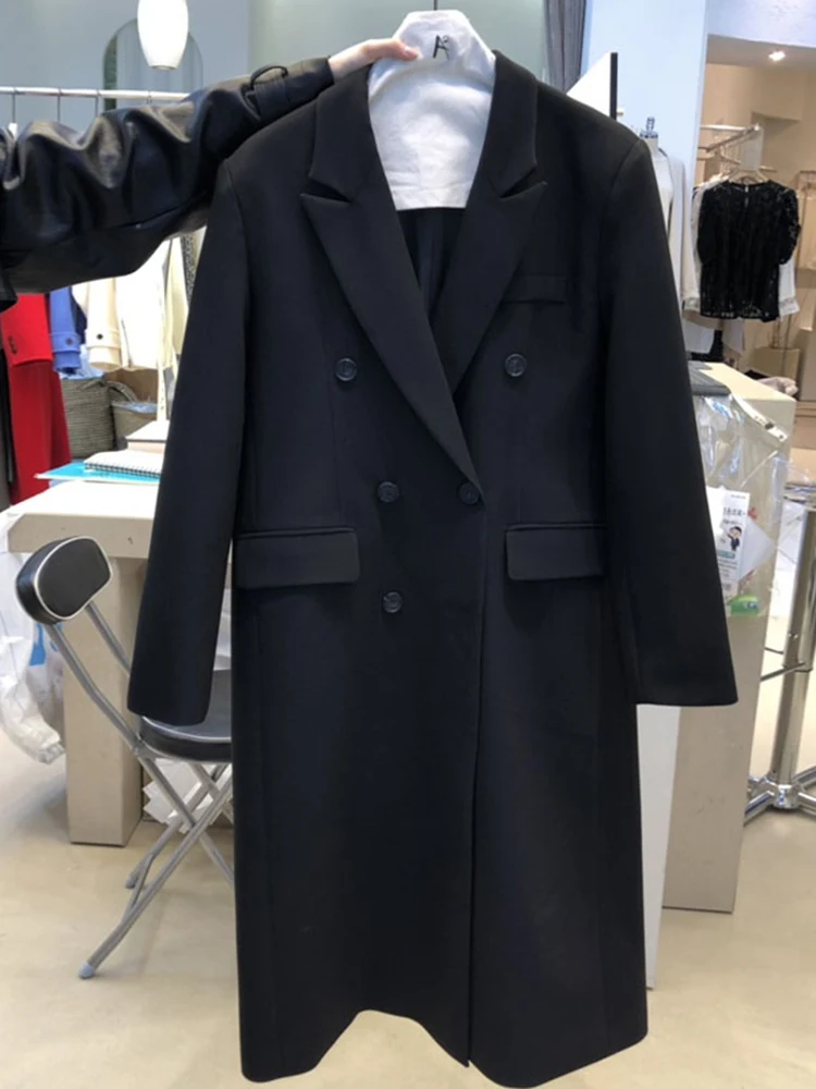 CHICEVER Solid Autumn Blazers For Women Notched Collar Long Sleeve Spliced Double Breasted Folds Loose Temperament Blazer Female
