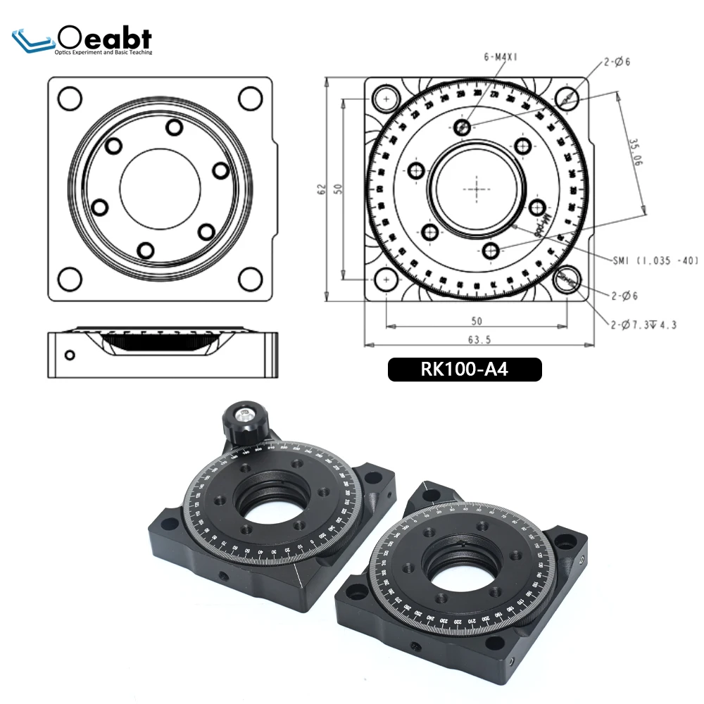 Rotation Mount 360 Degree Indexing Table Optical Adjustment Mirror Frame Fixed Wave Plate Polarizer Compatible SM1 For RK100-A