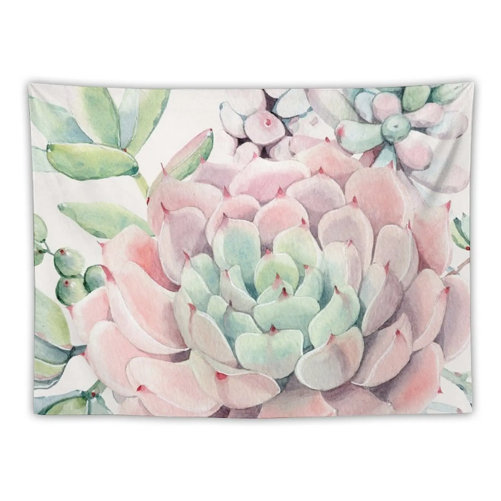 

Pretty Succulents Pink and Green Desert Succulent Illustration Tapestry Korean Room Decor Wallpaper Decor For Room Tapestry