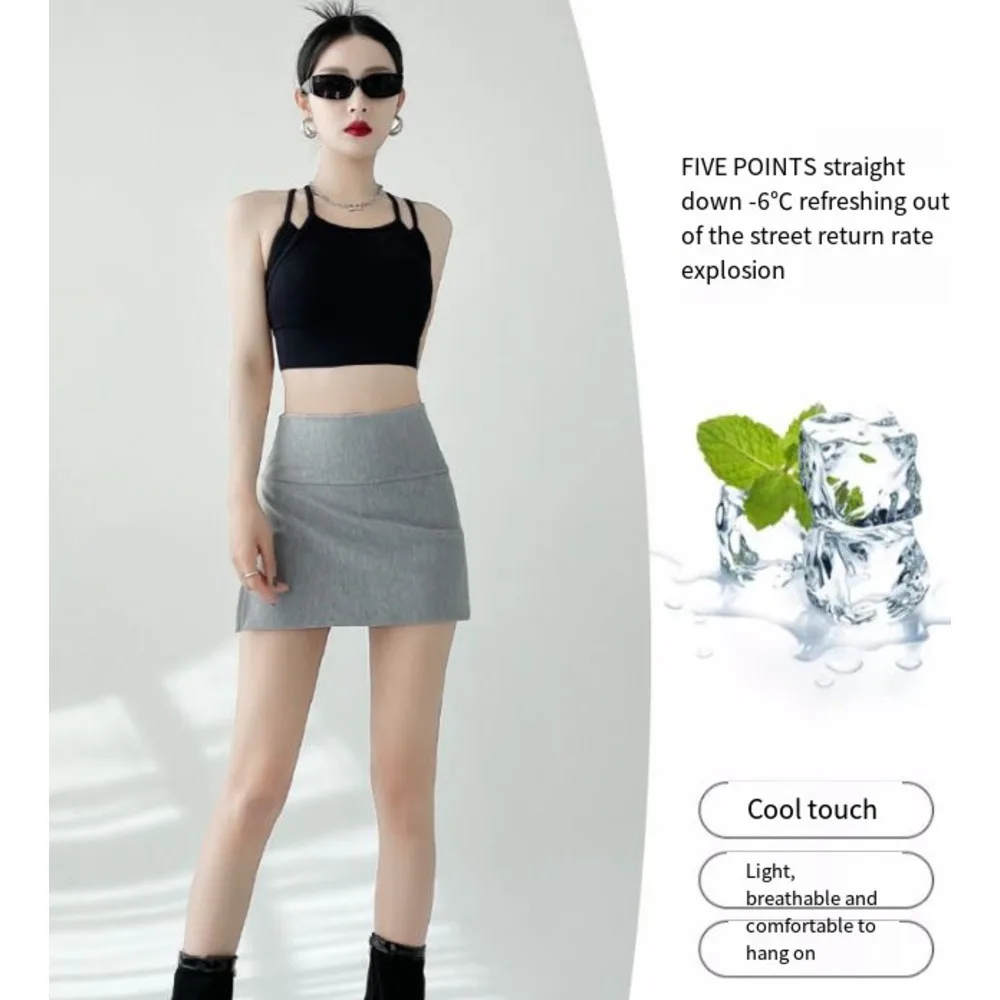 Pantalon de yoga à fente latérale pour femme en été 2024, jupe moulante anti-éblouissante et amincissante, jupe courte de sport trapèze_voghion.com