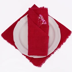 Set of 10 Rustic Retro Green-Trimmed Cotton Gauze Napkins - Elegant Table Decor (10PCS red)