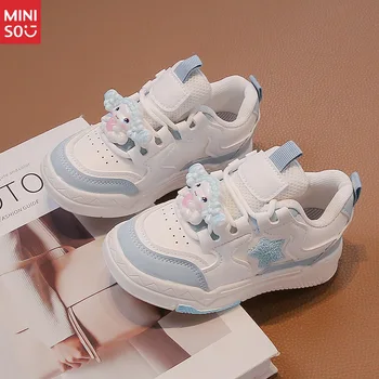 Miniso 2025 Girls Cinnamoroll Canvas Shoes Lace Up, Spring Autumn Casual Cartoon Sneakers Versatile Fashion