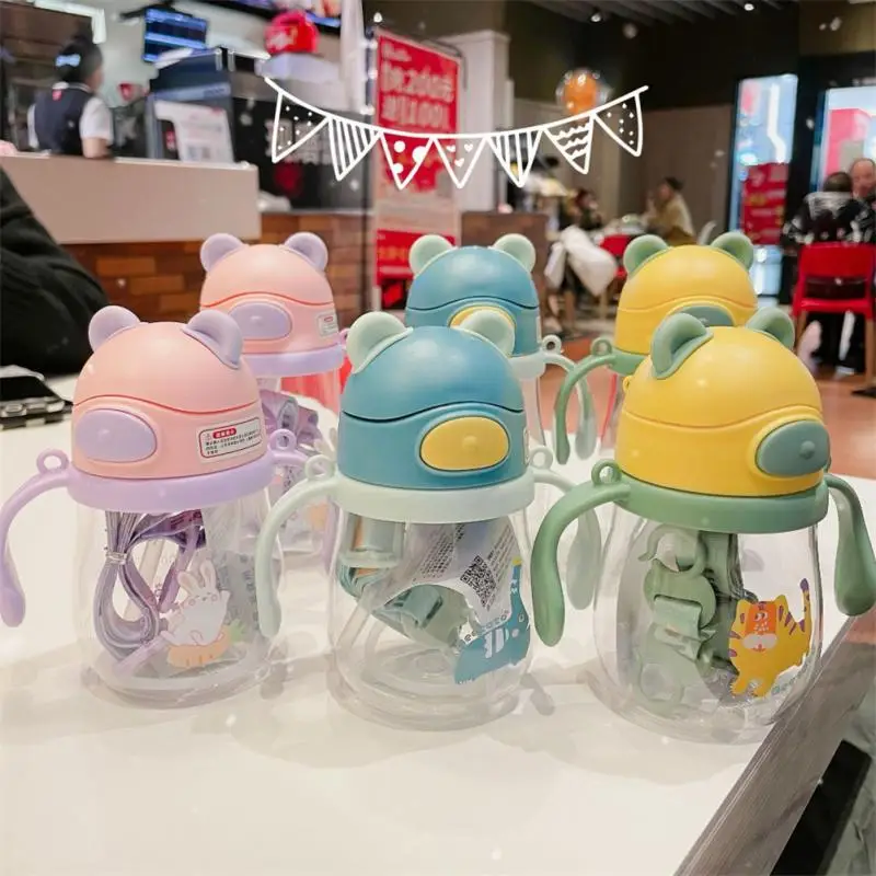 Baby Cartoon Bear Baby Bottles Portable Double Handle Infant Drop-proof Sippy Cup Drinking Cup With Scale Children