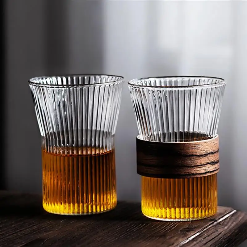 Vertical Stripe Glass Coffee Cup Heat-Resistant Latte Mug Senior Water Cups Japanese Milk Beer Juice Cup Wine Glass With Sleeve glass coffee cup