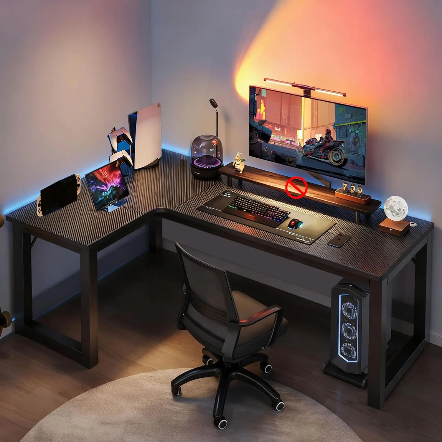 مكتب، طاولة ألعاب 140 سم، مكتب مكتب على شكل حرف L، مكتب ألعاب، مكتب كمبيوتر، طاولة دراسة منزلية، مناسبة للمنزل أو المنور (نص أسود)