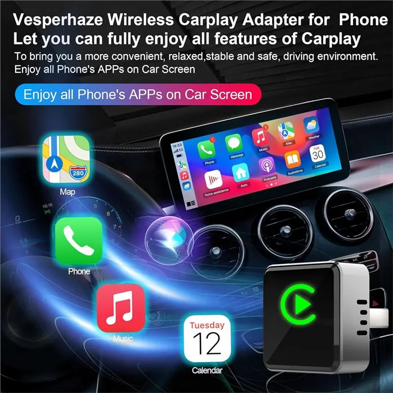 A41Z-무선 Carplay 어댑터 아연 합금 미러링크 스마트 안드로이드 자동 무선 블루투스 어댑터 플러그 앤 플레이 자동차용