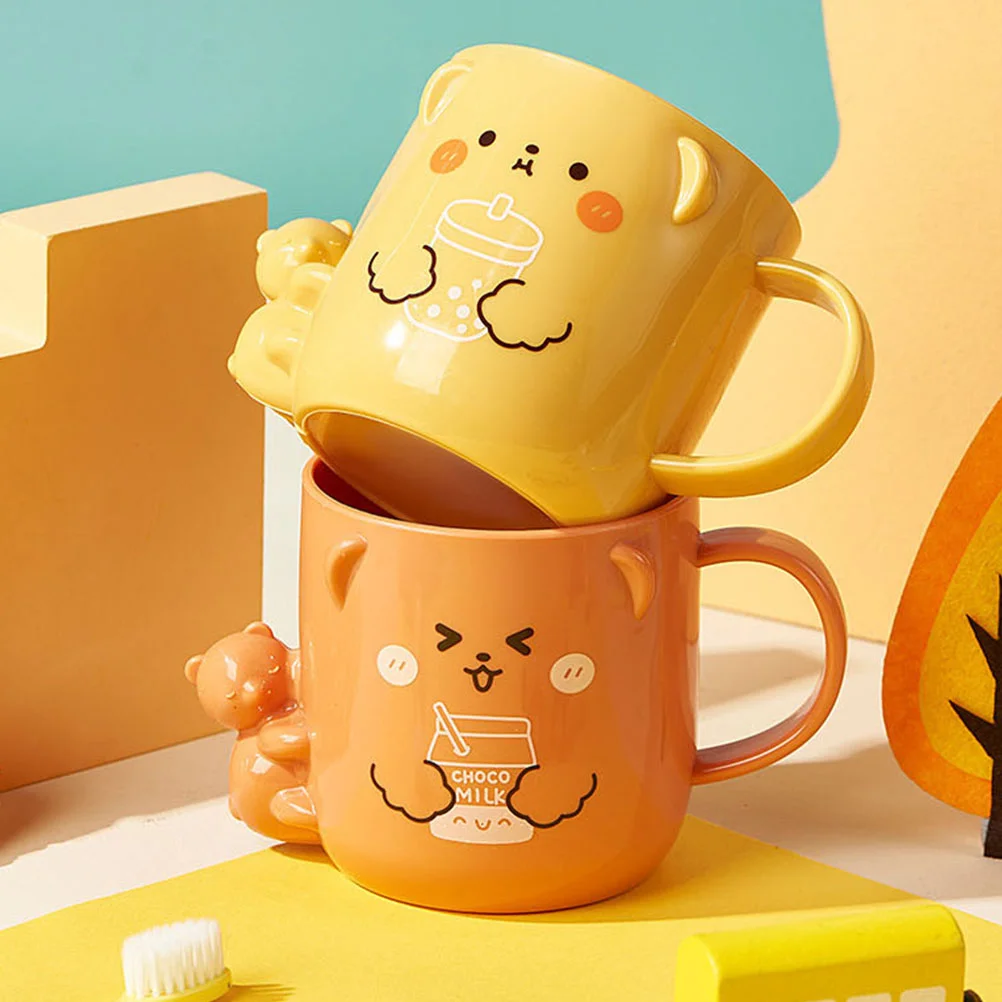 2 Pcs Cartoon Children's Plastic Mug Coffee Cups Cute Mouthwash Take Bath Kids Toothpaste Toothbrush Newborn