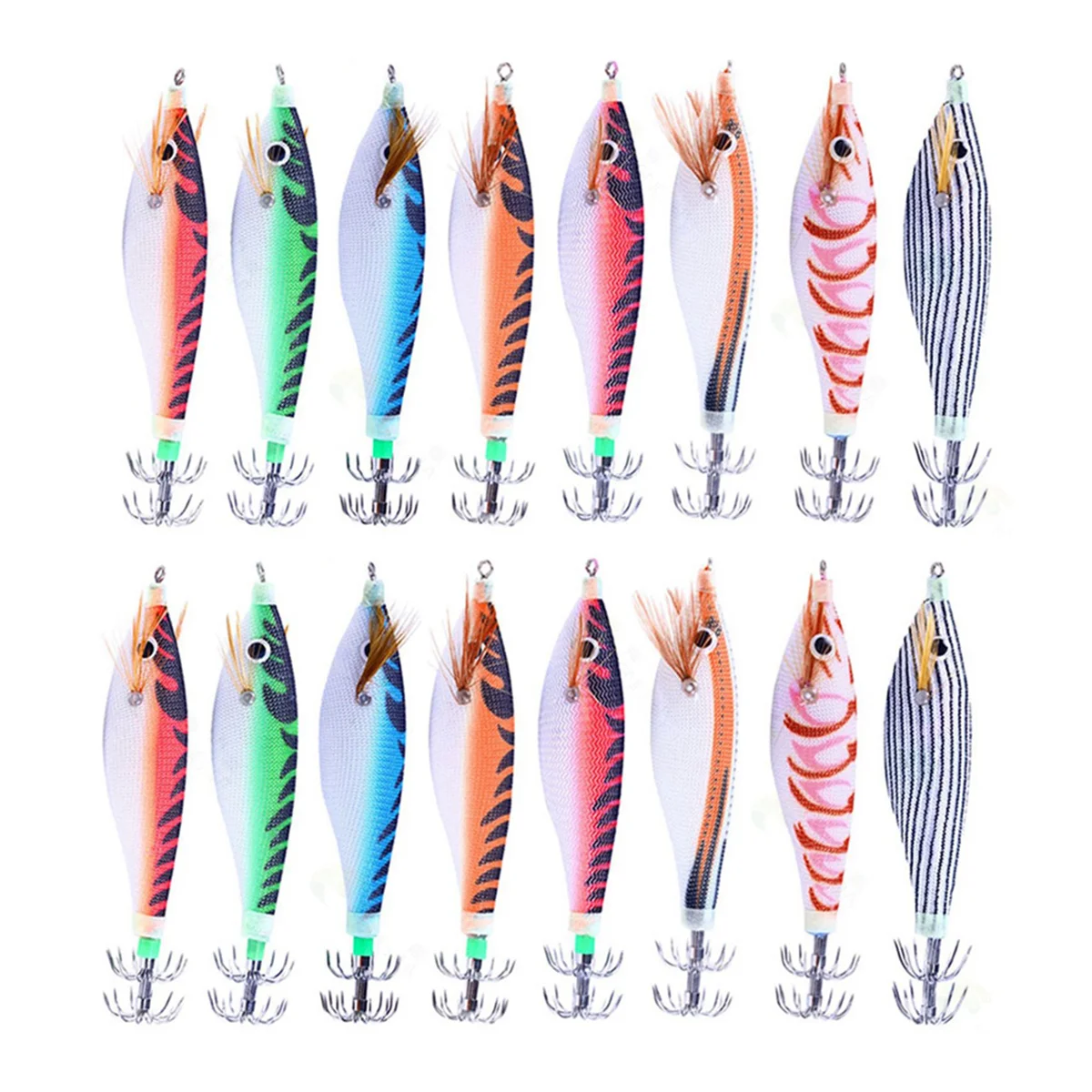 BAAU 16Pcs 9.6G 10cm Luminou Jig Fishing Wood Shrimp Lure Cuttlefish Jigs Lures Fishing Baits