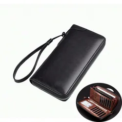 Men's Premium PU Leather RFID Blocking Wallet - Long Zipper Business Clutch & Card Holder (No LOGO black)