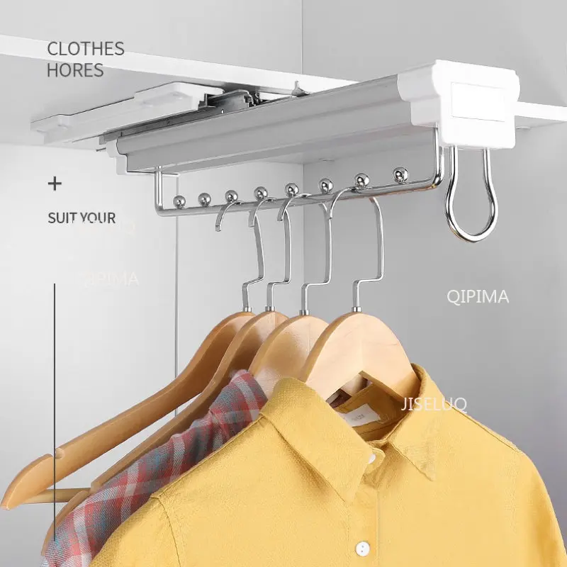 

Double-row Cabinet Pant Racks Thicken Hardware Clothes-Rack Top Install Trousers Rack Telescopic Pants Rack Push-pull Damping
