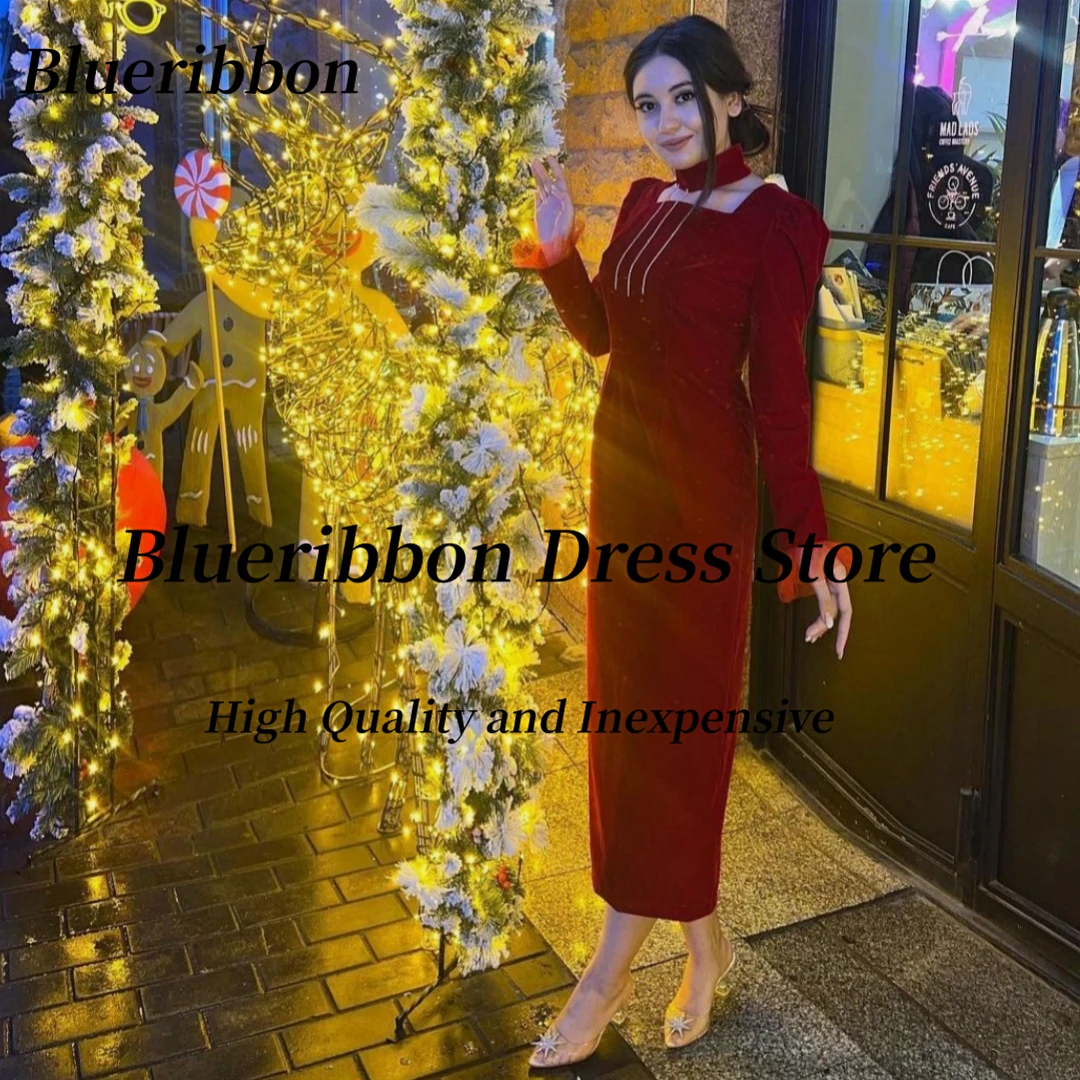 

Женское платье для выпускного Blueribbon, платье до щиколотки с длинными рукавами, украшенное бусинами, украшение для рождественской вечеринки, вечернего банкета