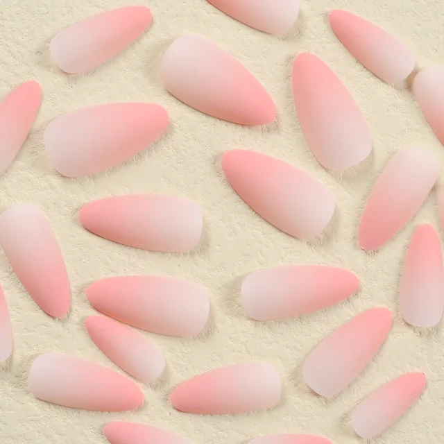 24pcs Sweet Gradient Pink False Nails Matte Pink Press on nails Full Cover Wearable Ins Simple Almond Fake nails Manicure Sets 2