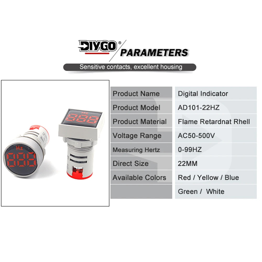 Frequency Meter 22mm Square Round Protective Film Measuring Range Digital Display Electricity Hertz 0-99 Hz
