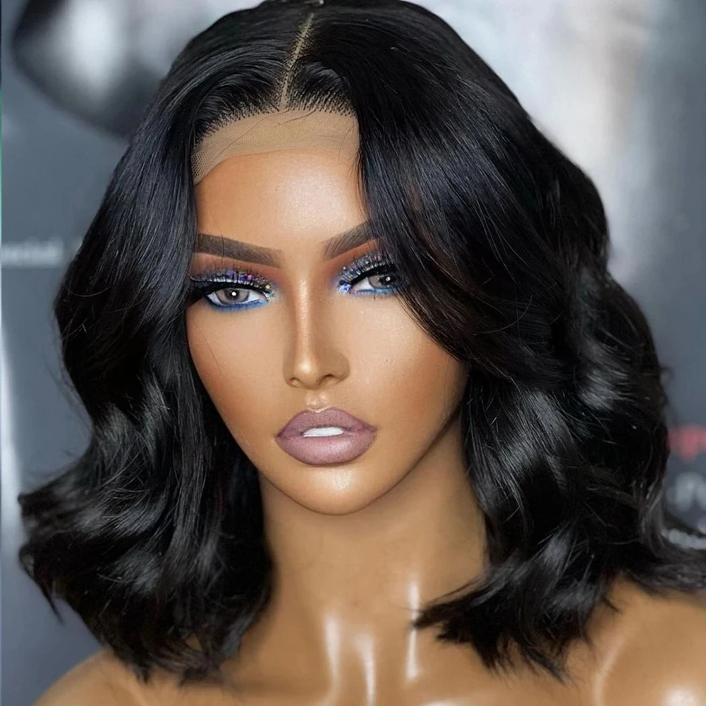 

QW 12inch Black Synthetic Lace Front Wig Natural Wave Short Wigs for Women with Baby Hair Heat Resistant Fiber Bob Wigs Used