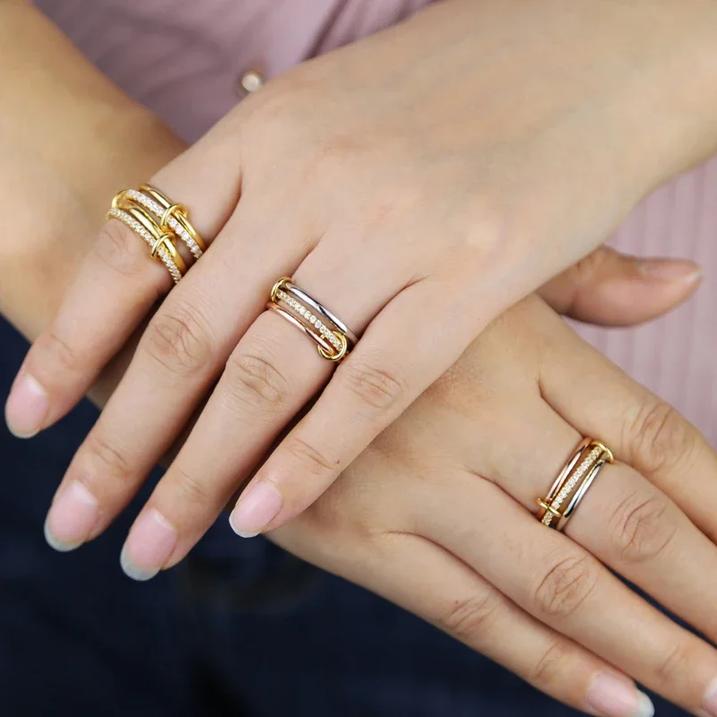 2025 New 3 Colors 4 Links Stacked Rings High Quality Micro Pave Cubic Zircon Mix Color Multi Pieces Stack Full Finger Jewelry 5