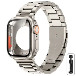 Premium Stainless Steel Strap with Full Cover Case for Series6SE54 44mm (Titanium color - Full)