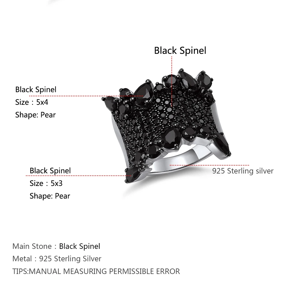 SEASKY Design Shining Natural Black Spinel Fashion Personalized Jewelry 925 Sterling Silver Ring