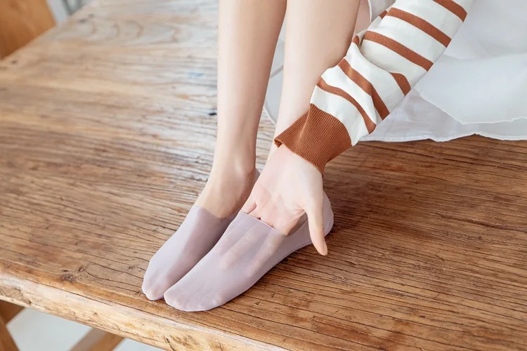 5 Paar Damen-Sockenpantoffeln, neue Eisseide, einfarbig, flache Mesh-Socken, unsichtbare, ultradünne, atmungsaktive Socken für Damen – Detail 2