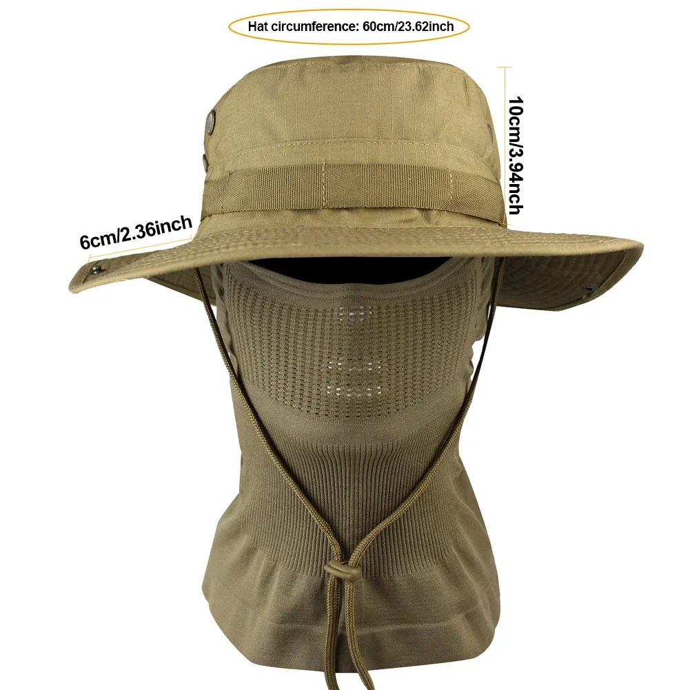 Camouflage Wide Brimmed Hat Balaclava Set Men's Outdoor Sunshade Boonie Cap Foldable Fisherman Hat Fishing Sun Protection Hat
