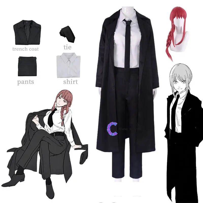 

Anime Chainsaw Man Makima Uniform Suit Cosplay Costume Long Wig Red Braid Trench Coat Cosplay Halloween Costume Cosplay Women