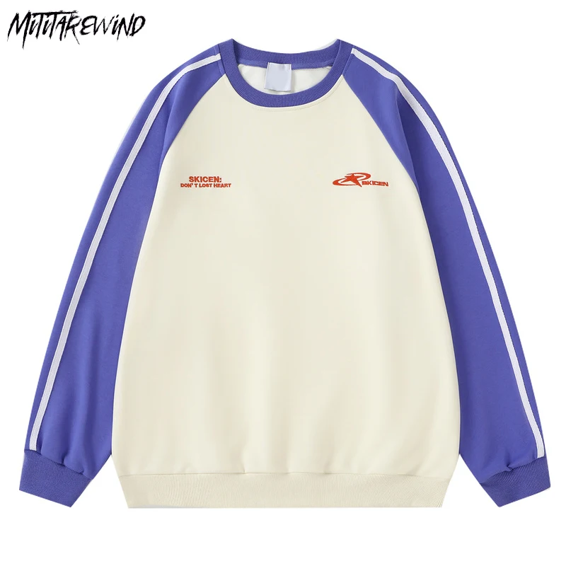 

Fashion Patchwork Preppy Sweatshirts Couple Long Sleeve Pullover O Neck Streetwear Casual Loose Oversized Harajuku Hoodies
